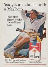 1961 Marlboro Cigarettes - Guy Tennis Player Chaise Lounge - Print Ad Photo Art picture