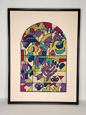 MCM Judaica Marc Chagall Framed Stained Glass Needlepoint Cross Stitched Window picture