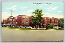 Vintage Postcard OH Shelby High School Street View c1950 ~12242 picture