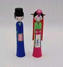 TRADITIONAL KOREAN WEDDING DOLLS HAND PAINTED WOODEN  BRIDE & GROOM COLORFUL 6