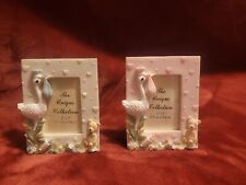 Vintage Biscuit Stork Picture Baby Frame in pale Blue and Pink colors picture