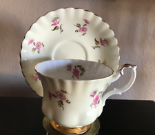 Elegant Royal Albert FootedTeacup and Saucer Set Bone China England Pink Flowers picture
