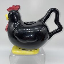 Wangs Black Hen Chicken Rooster Tea Pot Hand Painted Beak Spout Handled CUTE 8” picture