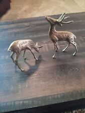 2 Vintage Brass Deer Reindeer picture