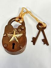 Padlock w/Star Cast Iron Gate Lock, Antique Vintage Finish SAME DAY SHIPPING picture