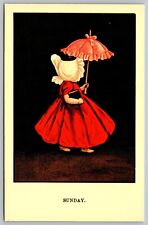 Sun Bonnet Girl Red Dress Sunday Church Day Vintage Art Postcard Reproduced H9 picture