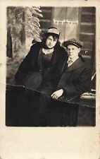 1916 RPPC Man & woman Couple Hungover Real Photo Postcard Studio Big Girl  picture