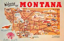 Montana State Map Silver Gate Alzada Choteau Sunburst Ekalaka Vtg Postcard A48 picture