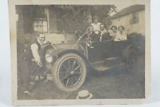 1918 Man Starting Cranking Car Automobile Full Of People, Early American Photo picture