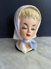 Vintage Head Vase Enesco Lady headvase Blue Scarf - eyes closed - gorgeous picture