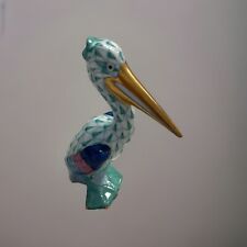 Herend Hungary Handpainted Porcelain Green Fishnet Pelican Figurine picture