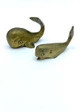 Pair Of Vintage Brass Whale Decor Paperweight Nautical Sea Art And Sperm Whale picture