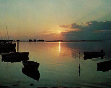 Vintage Chrome Postcard Long Island Sunset Boats Fishing Clamming New York NY picture