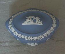 Vintage Wedgwood Blue Jasperware Cherub Oval Lidded Scalloped Trinket Box picture