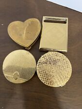 4 Gold Vintage Compact Art Deco Face Powder & Rouge with Puff and Mirror J14 picture