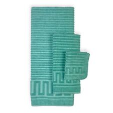 Martex Vintage Mid Century Green Teal Sculpted Bath Towel Set Hand Washcloth picture