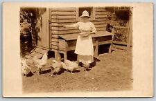 Vintage c1910-15 PPC Postcard - Woman Near Coop Feeding Chickens picture