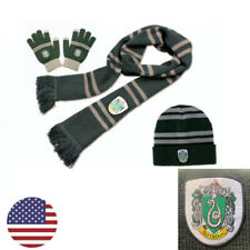 Set/3Pcs Harry Potter Slytherin House Cosplay Knit Wool Scarf Hat Glove Costume picture