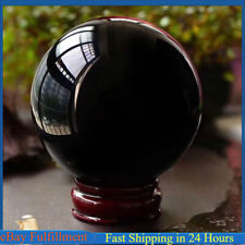 100mm Large Natural Black Obsidian Quartz Crystal Sphere Healing Stone Ball Gift picture