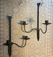 VTG Lot Hand Forged Wrought Iron Double Arm Wall Candle Sconce Rustic Farmhouse picture