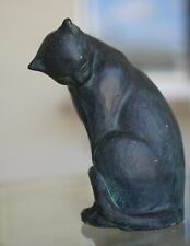 Vintage Pottery Black Cat Figurine Sculpture w/Patina Signed 1978 10