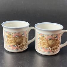 2 Vtg Otagiri Cat Lovers Are Purfect Mug Set Stoneware Orange Tabby Kitten Lot picture