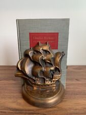 Vintage Chalkware Bronz Ship Book Ends picture