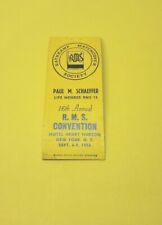 Vintage 16th Annual RMS Convention Matchbook Cover Hotel Hudson New York 1956 picture
