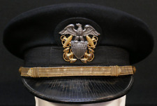 WWII USN Navy Officers Service Visor Hat Wartime Named 'Charles Robert Butler' picture