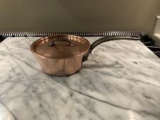 Vintage French Copper Splayed Sauté Pan With Lid, 6-1/2” x 2-3/4” picture