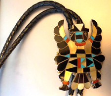 Important Zuni Annalee Tekala Knifewing Bolo w Matching Inlaid Dangling Tips picture