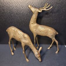 Vintage MCM Large Solid Brass Christmas Deer Buck Statue 12 3/4