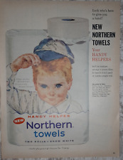 1961 Northern Vintage Print Ad Paper Towel Handy Helper Boy Baseball Hat picture