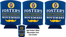 3pk Foster's Beer Movember Coozie 25.4 Oil Can Insulated Drink Holder Mug Sleeve picture