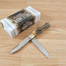 Rough Ryder Jumbo Trapper Pocket Knife Carbon Steel Blades Cinnamon Stag Bone picture