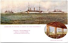 Postcard 1909 Warships at Anchor, Hotel Chamberlin, Fortress Monroe, Virginia picture