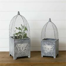 Two Butterfly Cloche Planters in distressed metal picture