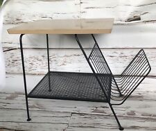 Vintage Mid Century Modern Magazine Side Table Stand Laminate Top  Black Iron picture