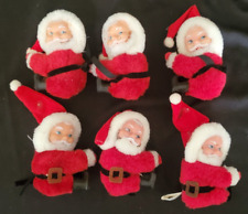 Vintage 1960’s Set of 6 PLUSH Santa Clip On Christmas Tree Hugger Ornaments 3