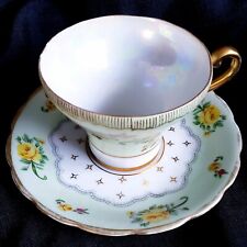 Vintage Ucagco Iridescent Tea Cup & Saucer Japan Yellow Rose Floral Porcelain picture