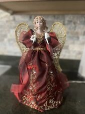 Red And Gold 14” Light Up Plug In Angel Christmas Tree Topper picture