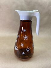 Vintage Syrup Dispenser Pitcher Amber Brown Daisy Design Thatcher Glass 4943 picture