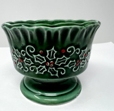 Vintage Josef Originals Christmas Green Holly Tapered Candle Holder picture