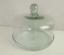 Antique glass hand Blown Art Deco Cheese Dome French with Plate Green Shine  picture