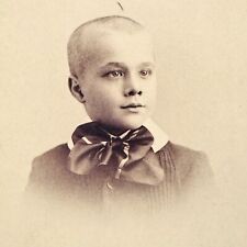 Young Bald Boy w Bow Pleated Shirt San Francisco CA C 1890s Thors Cabinet Card picture