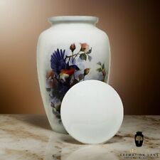 Floral Birds White Cremation Urns for Human Ashes Adults Urn with Velvet Bag picture