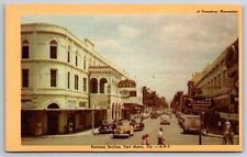 Fort Myers Florida~1st Street East~Hotel~Rexall Drugstore~Linen Postcard picture