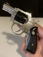 VINTAGE BAOCH REVOLVER CIGARETTE LIGHTER HAND GUN SILVER PLATED W/BLACK picture