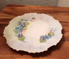 Vintage Signed Hand Painted Floral Porcelain Scalloped Plate Gold Rim picture