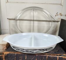 Vtg Retro 1958 Barbed Wire Pyrex 1 1/2Q Divided Baking Dish w/Lid 8 Rock a Billy picture